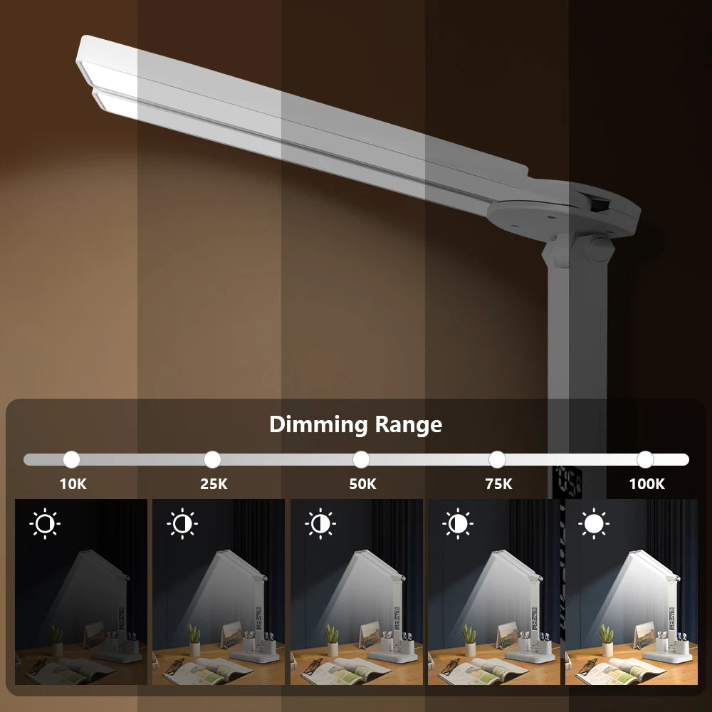Double Headed Eye Protection Table Lamp LED Rechargeable Dimmable Desk Light Smart Display For Study Reading Bedside Night Light