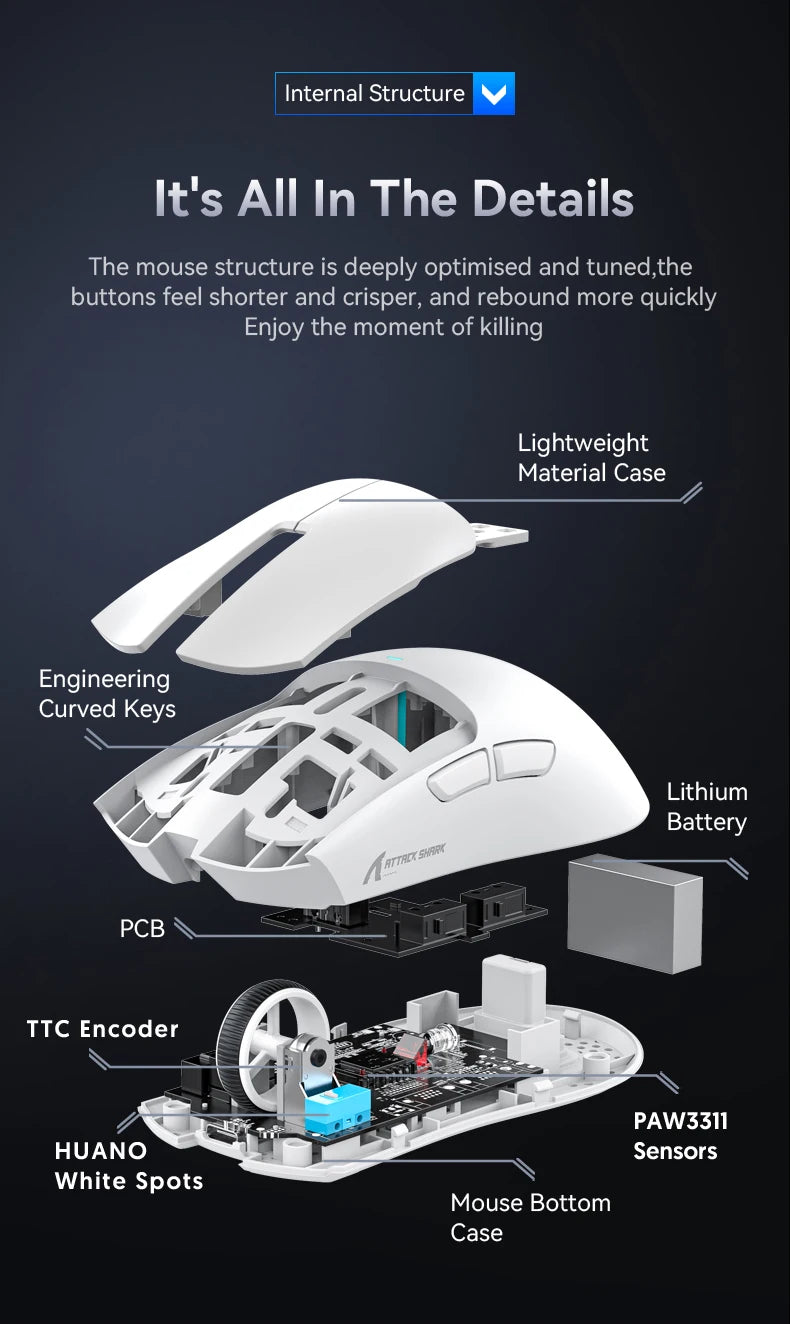 Attack Shark X11&R1 Wireless Gaming Mouse - Tri-Mode , PAW3311 Sensor,22K DPI, 400 IPS, RGB PC Gaming Mouse
