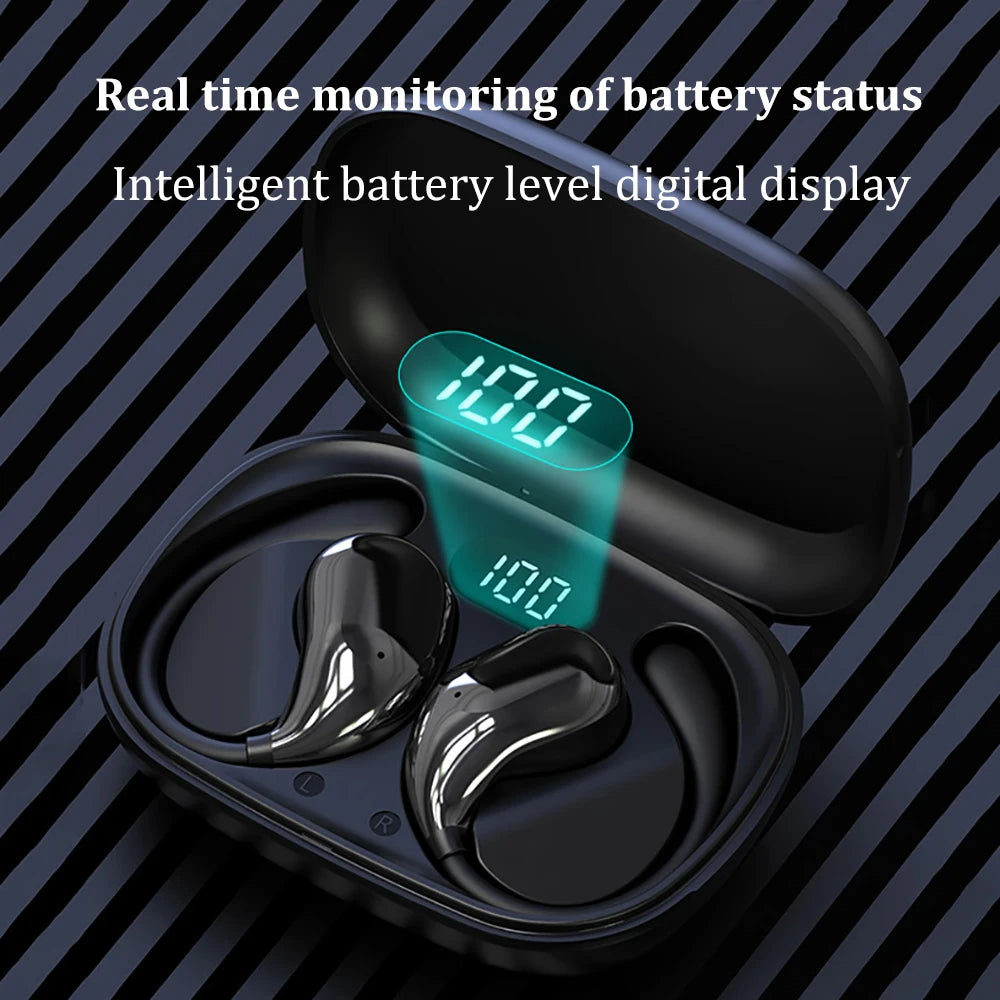 Bluetooth 5.4 Ear Hook Earbuds – LED Display, Waterproof, Touch Control, HiFi Sound