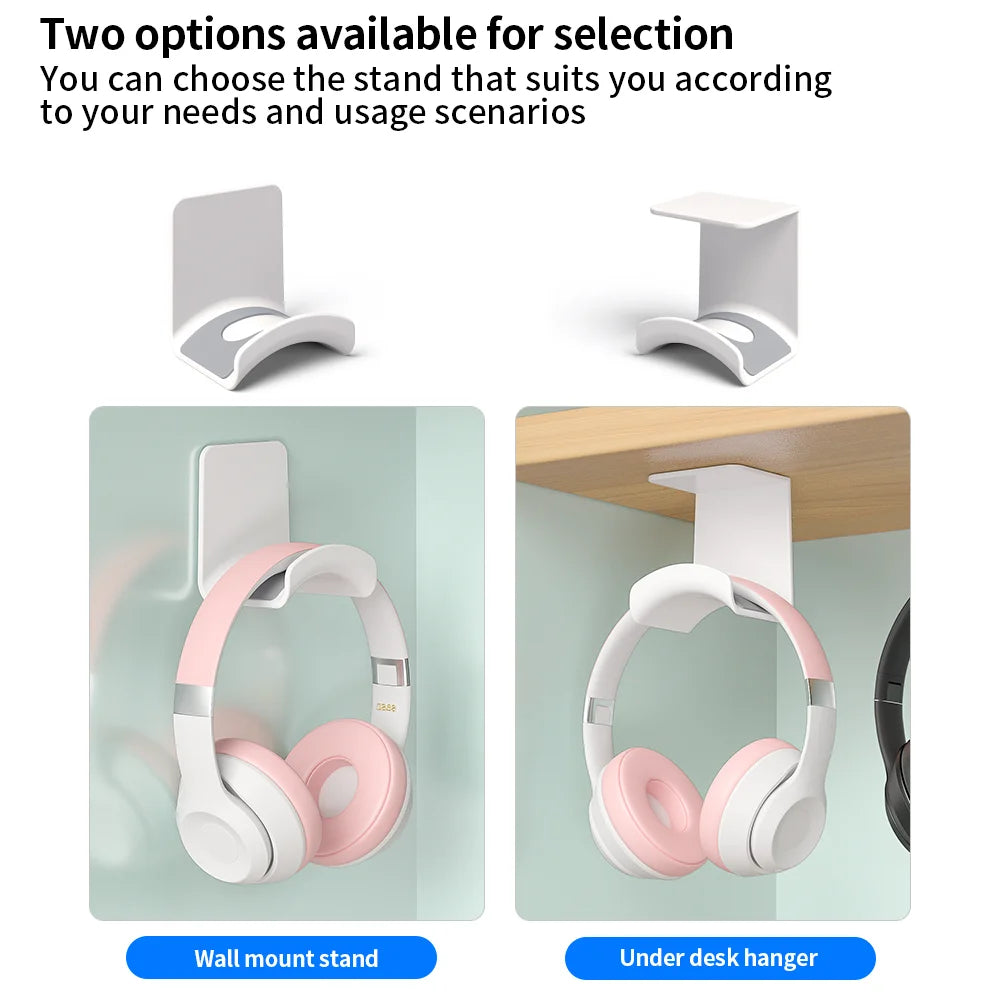 Universal No-Drill Headphone Stand – Under-Desk & Wall-Mount Headset Hanger, Adhesive Plastic Holder for Gaming Headphones, Earbuds & Audio Gear