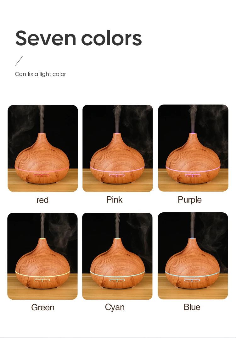 WoodMist 500ml Aromatherapy Essential Oil Diffuser – Remote Control, 7-Colour LED & Ultrasonic Humidifier