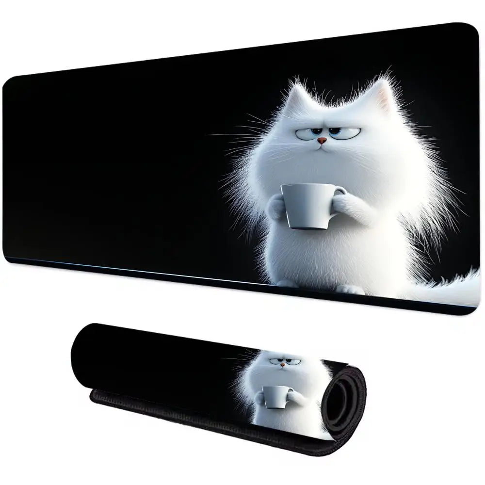 Grumpy Cat XXL Gaming Desk Mat – Cute Black Cat Kawaii Mouse Pad (600×300mm Office & Setup)