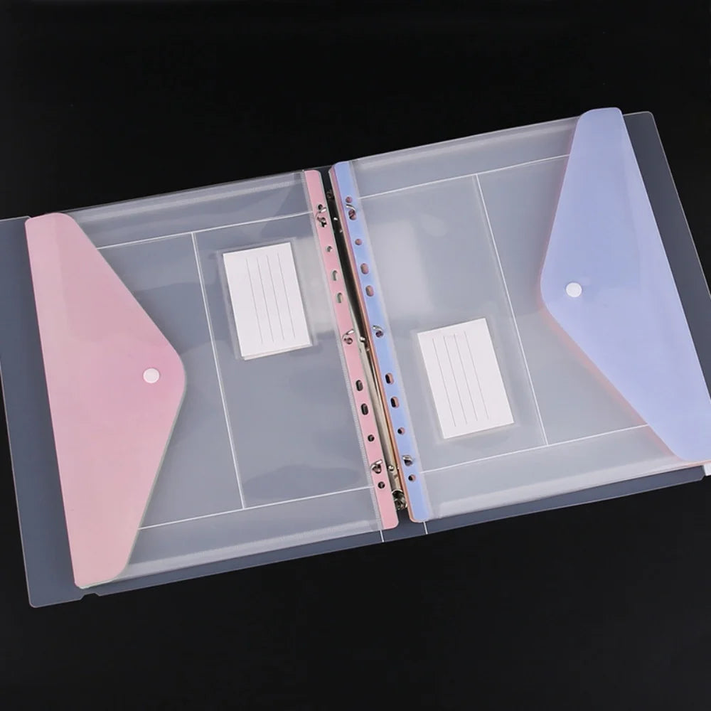 Plastic 11-hole Loose-leaf File Bag Transparent 3-hole Folder+6pcs Binder Pockets Document Pouch for Office and School Supply