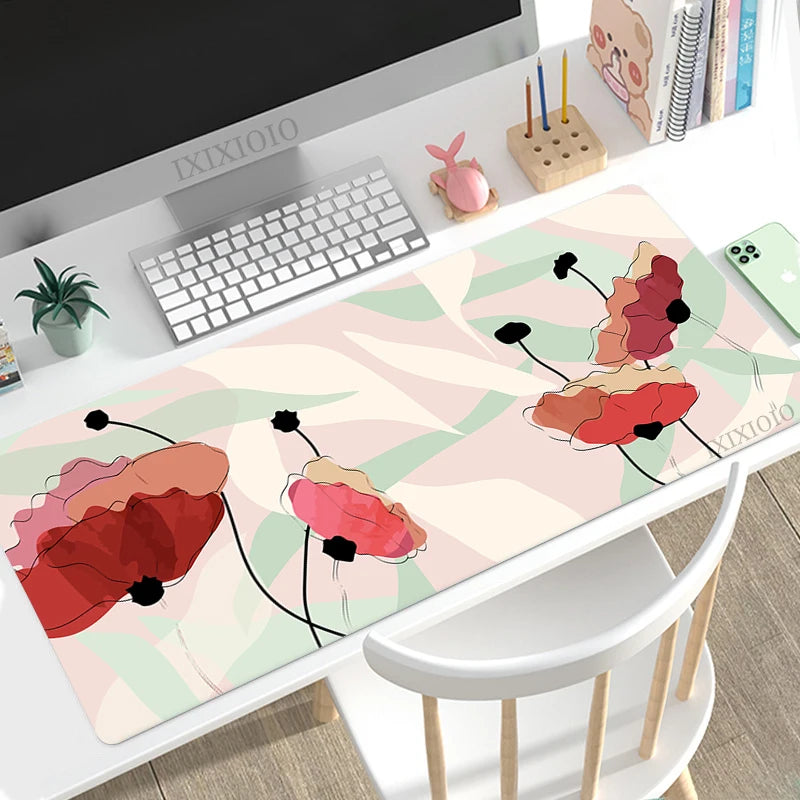 Minimalist Abstract Floral Art XL Mouse Pad – Aesthetic XXL Desk Mat | Soft Non-Slip Rubber Gaming & Office Mousepad Table Protector