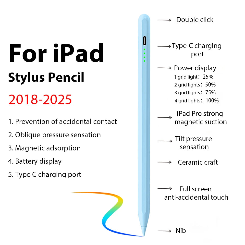 For Apple Pencil For iPad A16 Pro 13 11th M5 M4 12.9 Air 11 M3 M2 5 4 3 Stylus Pen 10 9 10th 9th Generation Mini 7 6 Touch Pens