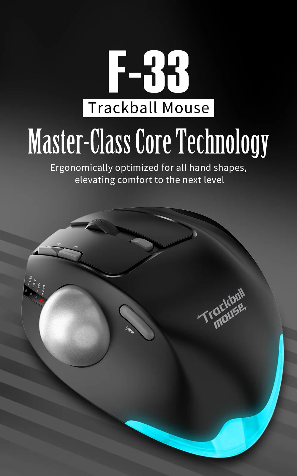 Lefon Trackball Mouse – Bluetooth Ergonomic 2.4G Wireless Rechargeable for PC & Office