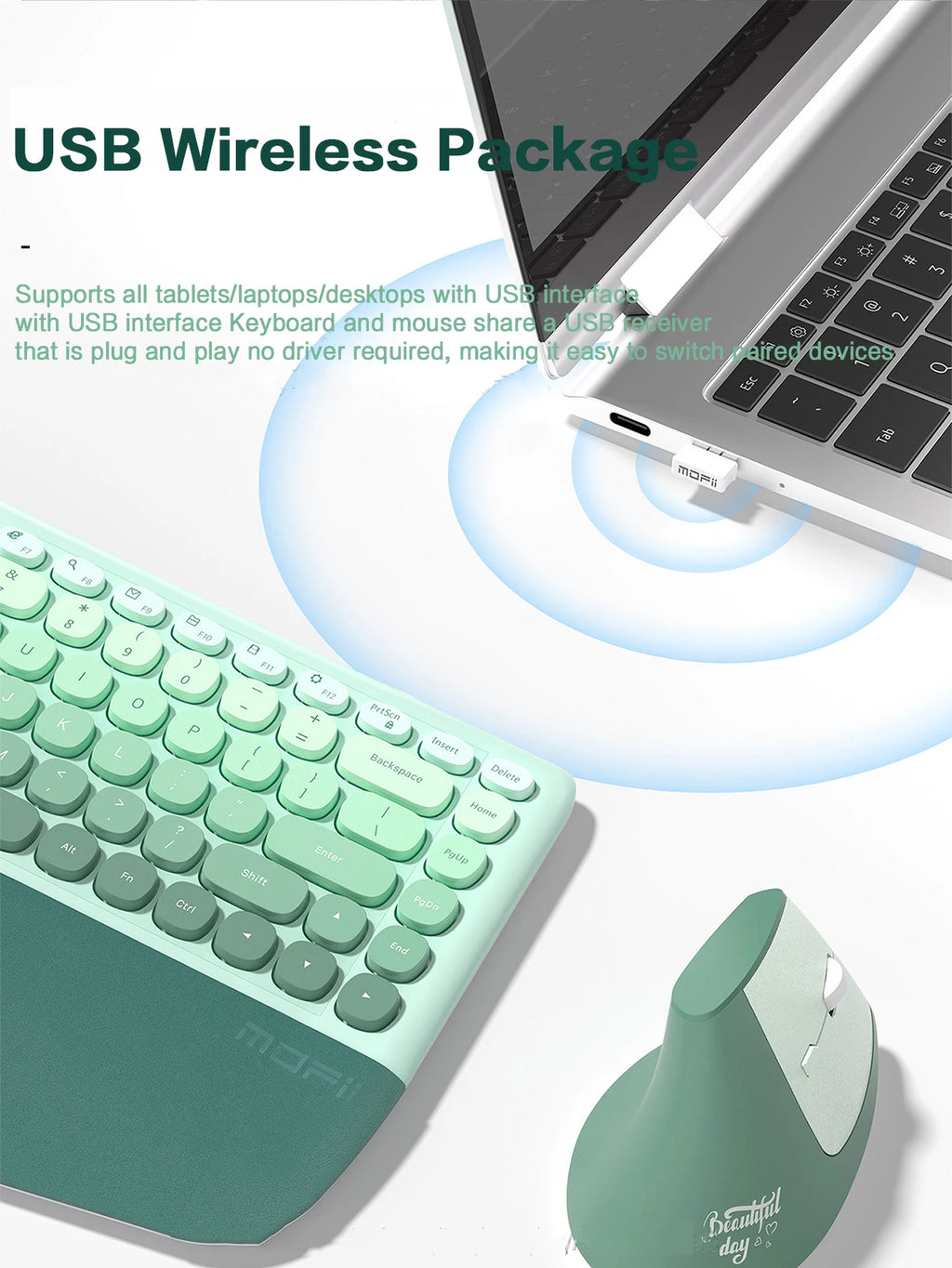 MOFII Ergonomic 2.4G Wireless Keyboard & Mouse Combo – Split Design with Wrist Rest