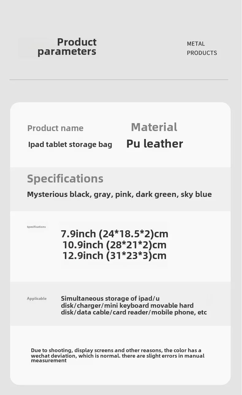 Tablet Bag Sleeve – Universal Shockproof Pouch with Multi Pockets (7.9"–12.9")