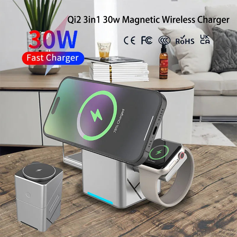 TouchSpin 15W 3-in-1 Touch Rotating Magnetic Wireless Charger – iPhone, Samsung & Xiaomi