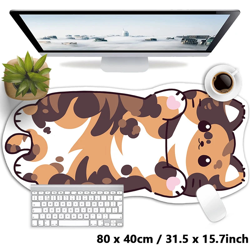 Kawaii Tortoiseshell Cat XXL Desk Mat – Pink & Black Cute Kitty Mouse Pad