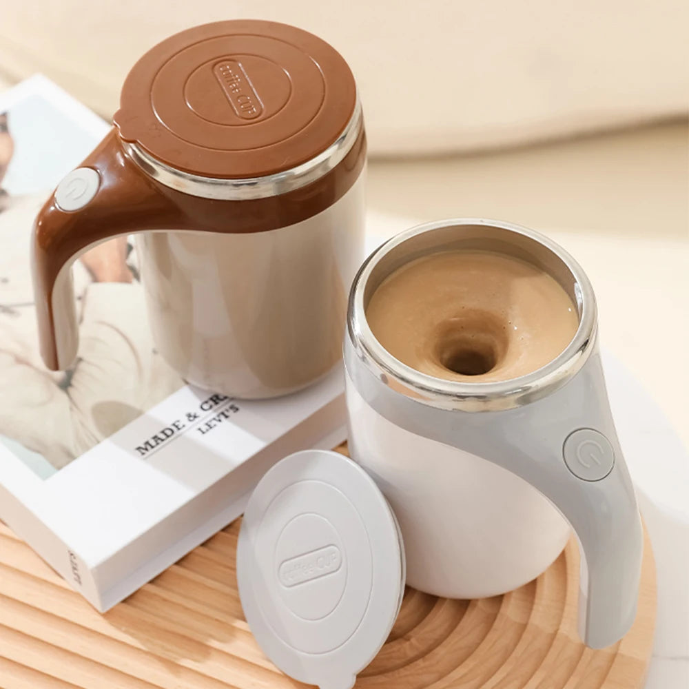 SpinSip Self-Stirring Magnetic Stainless Steel Mug – Auto Mixing Coffee Cup