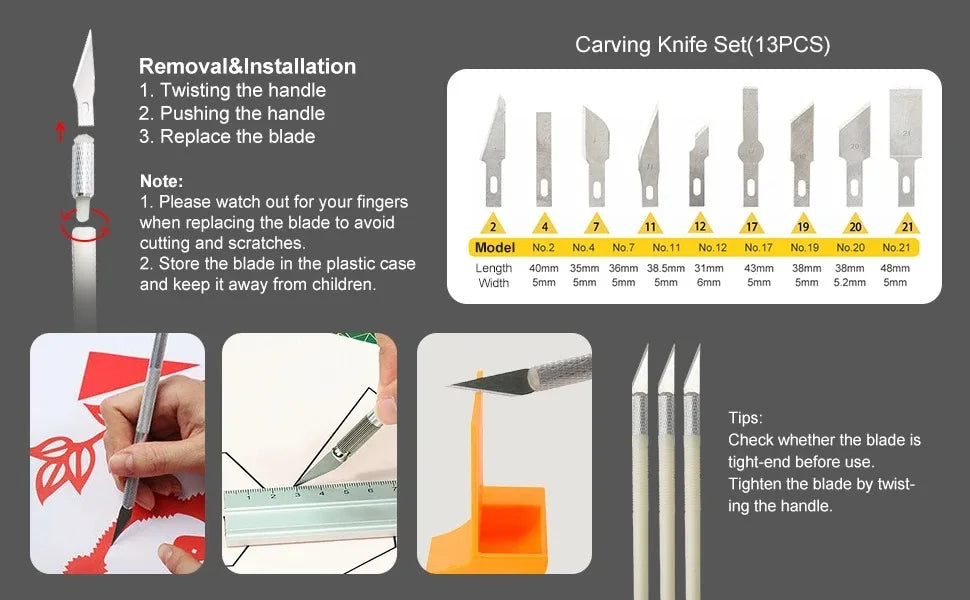 3D Model Grinding & Deburring Tool Kit – Engraving Knife, File, Scraper & Cutter