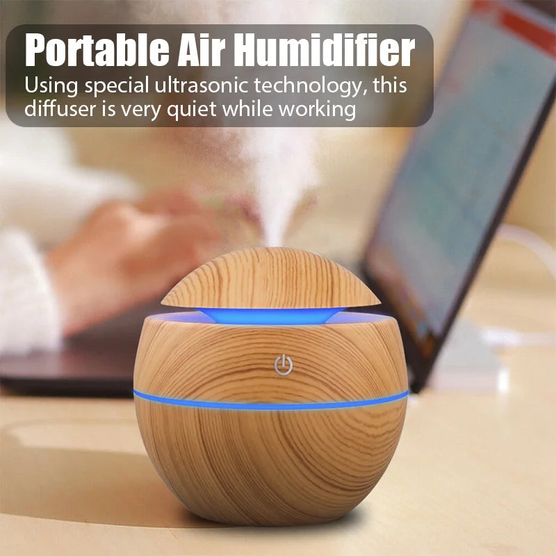GrainMist USB Ultrasonic Cool Mist Aroma Diffuser – Wood Grain Essential Oil Humidifier & Air Purifier