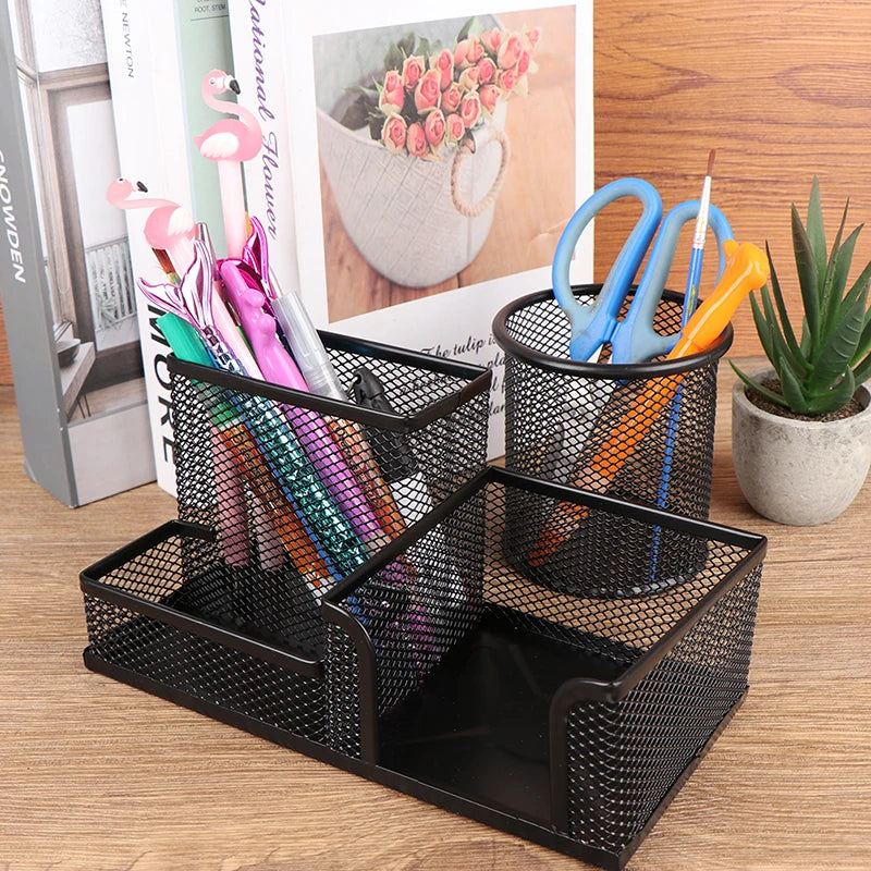 Desk Stationery Organizer Creative Metal Pen Holder Pencil File Storage Rack 3 Grid Storage Box Office Desktop Accessories