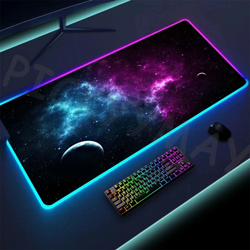 Cosmic Glow RGB XL Gaming Desk Mat – LED Backlit Space Mouse Pad (XXL)