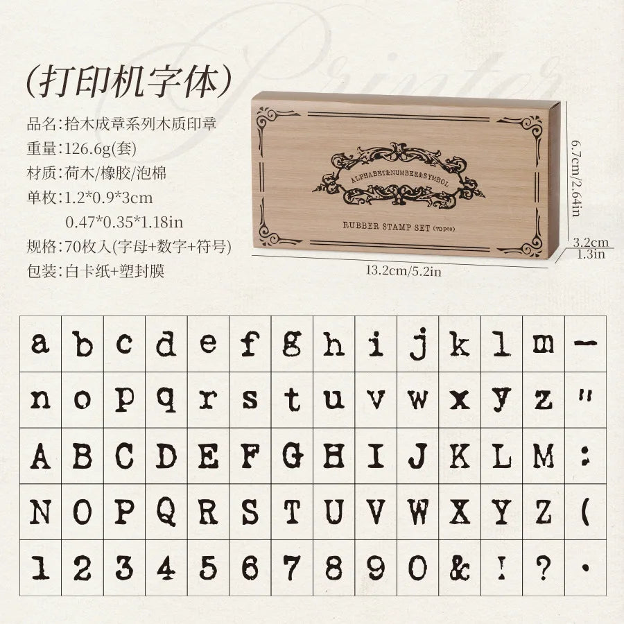RetroStamp 70-Piece Typewriter Wood Stamp Set – Retro Letters, Numbers & Symbols