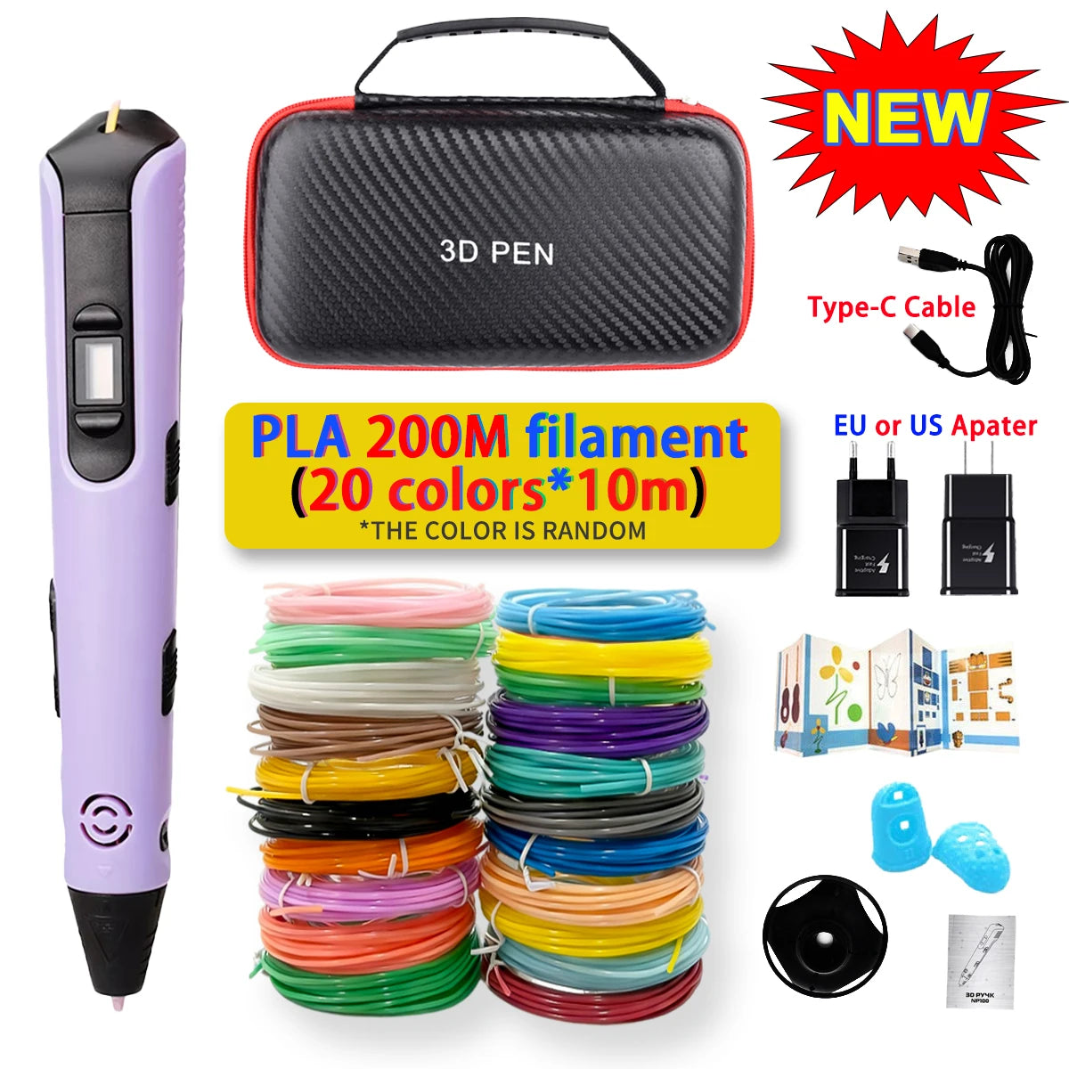 GlowPen Kids 3D Pen – PLA Filament, Power Adapter & Travel Case, Birthday Gift