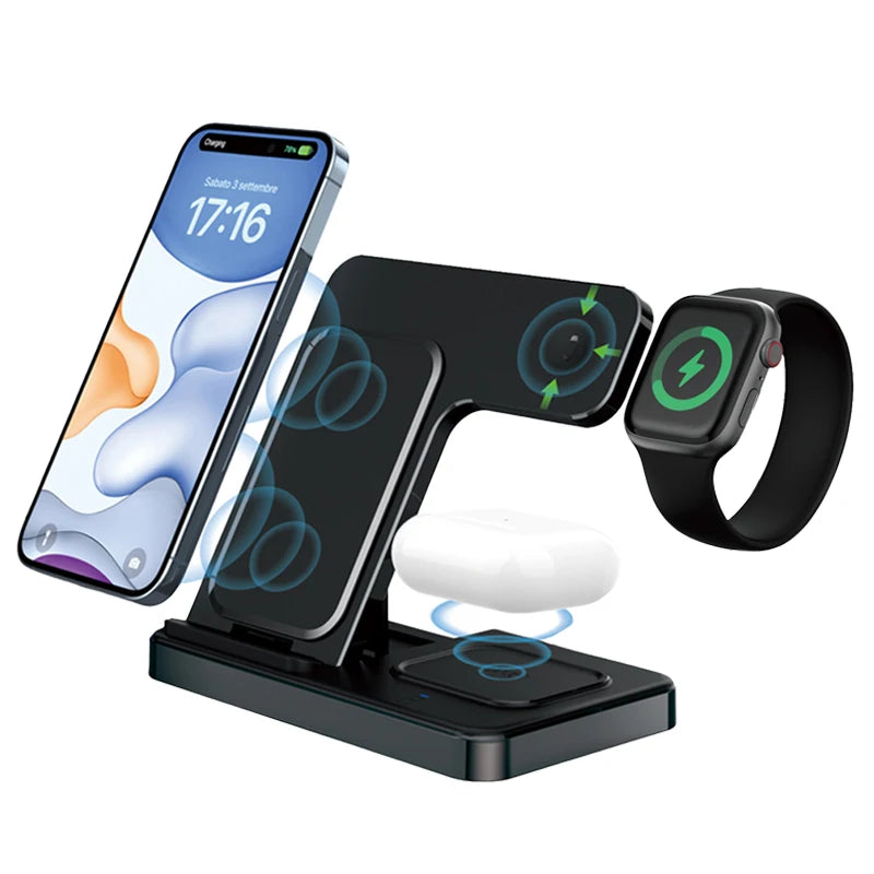 FoldCharge Foldable Fast Wireless Charging Station – iPhone 16/15/14, Apple Watch & AirPods