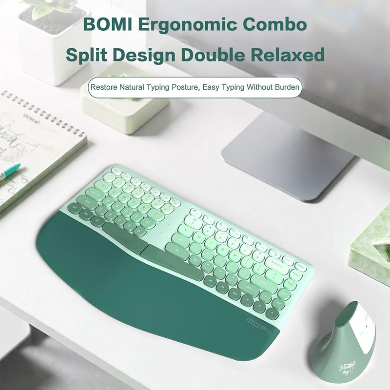 MOFII Ergonomic 2.4G Wireless Keyboard & Mouse Combo – Split Design with Wrist Rest