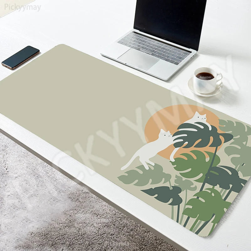 Kawaii Garden XL Desk Mat – Cute Plants & Cat Gaming Mouse Pad (900×400mm)