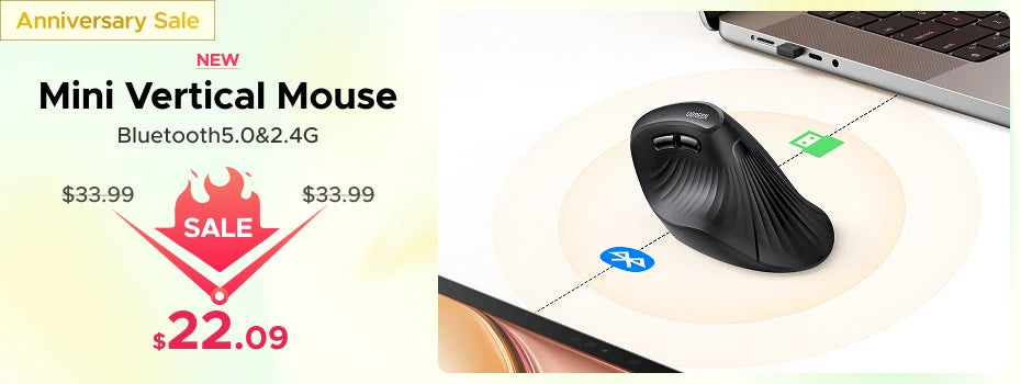 UGREEN Bluetooth 2.4G Vertical Wireless Mouse  Ergonomic 4000DPI 6 Mute Buttons for MacBook Tablet Laptops
