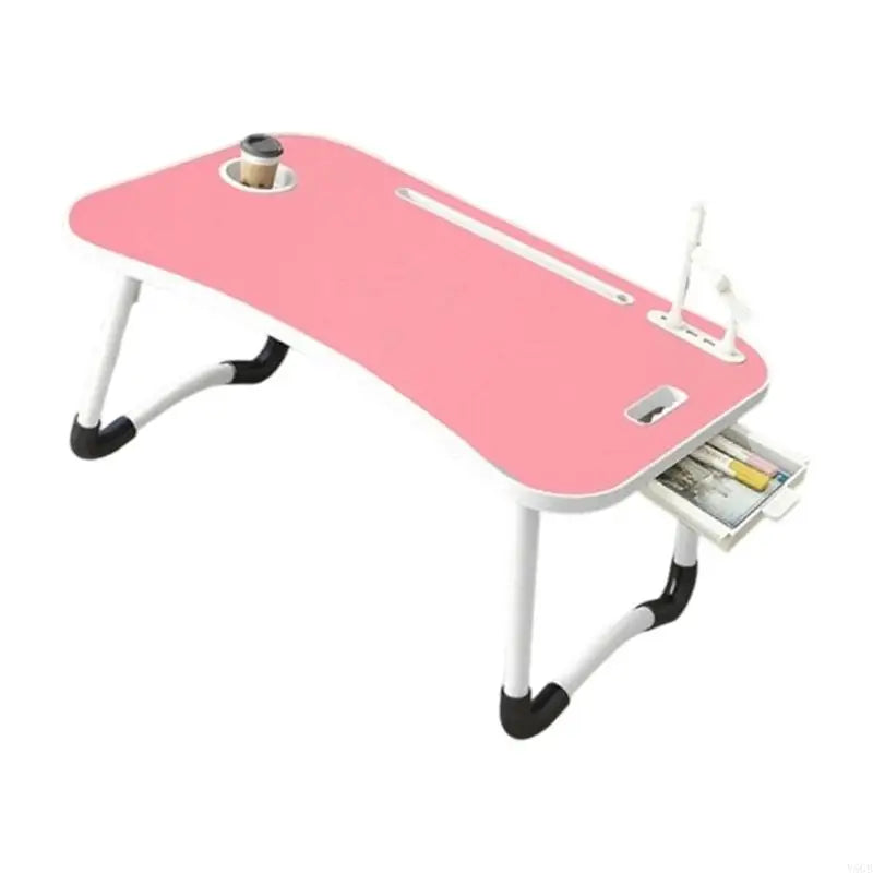 Foldable Computer Desk Featuring 4 USB Ports Mini Light Fan Cup Holder Side Drawer Card Slot Portable for Laptop Use on Bed Y5GB