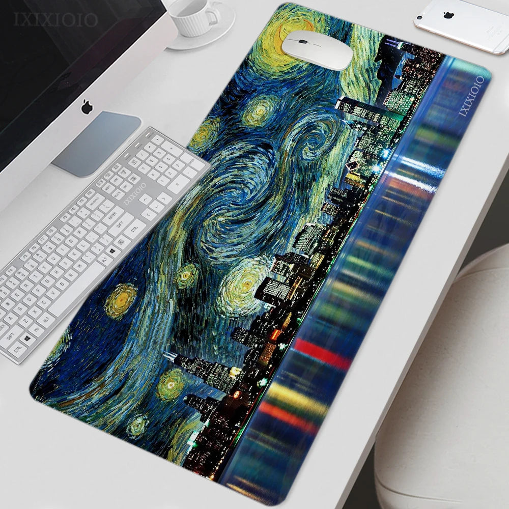 Van Gogh Starry Night XL Gaming Mouse Pad – Artistic XXL Desk Mat | HD Printed Non-Slip Soft Rubber Playmat for Office & Gaming Setup
