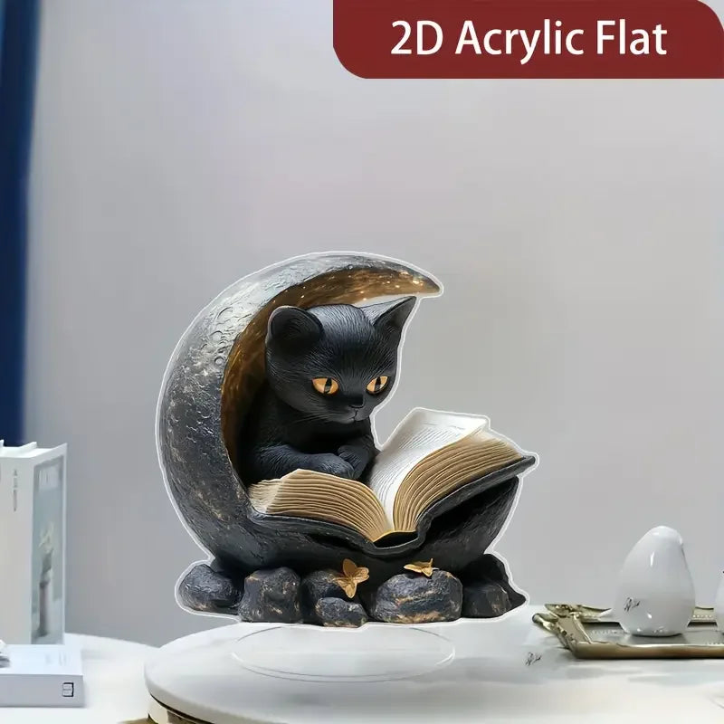 Charming Black Cat 2D Flat Acrylic Desk Ornament – Birthday & Graduation Gift