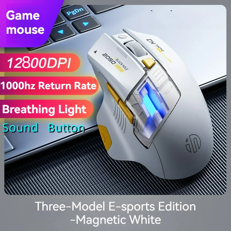 Inphic A9 Pro Tri-Mode Gaming Mouse – 12800 DPI, RGB Light Pillar & Macro Driver