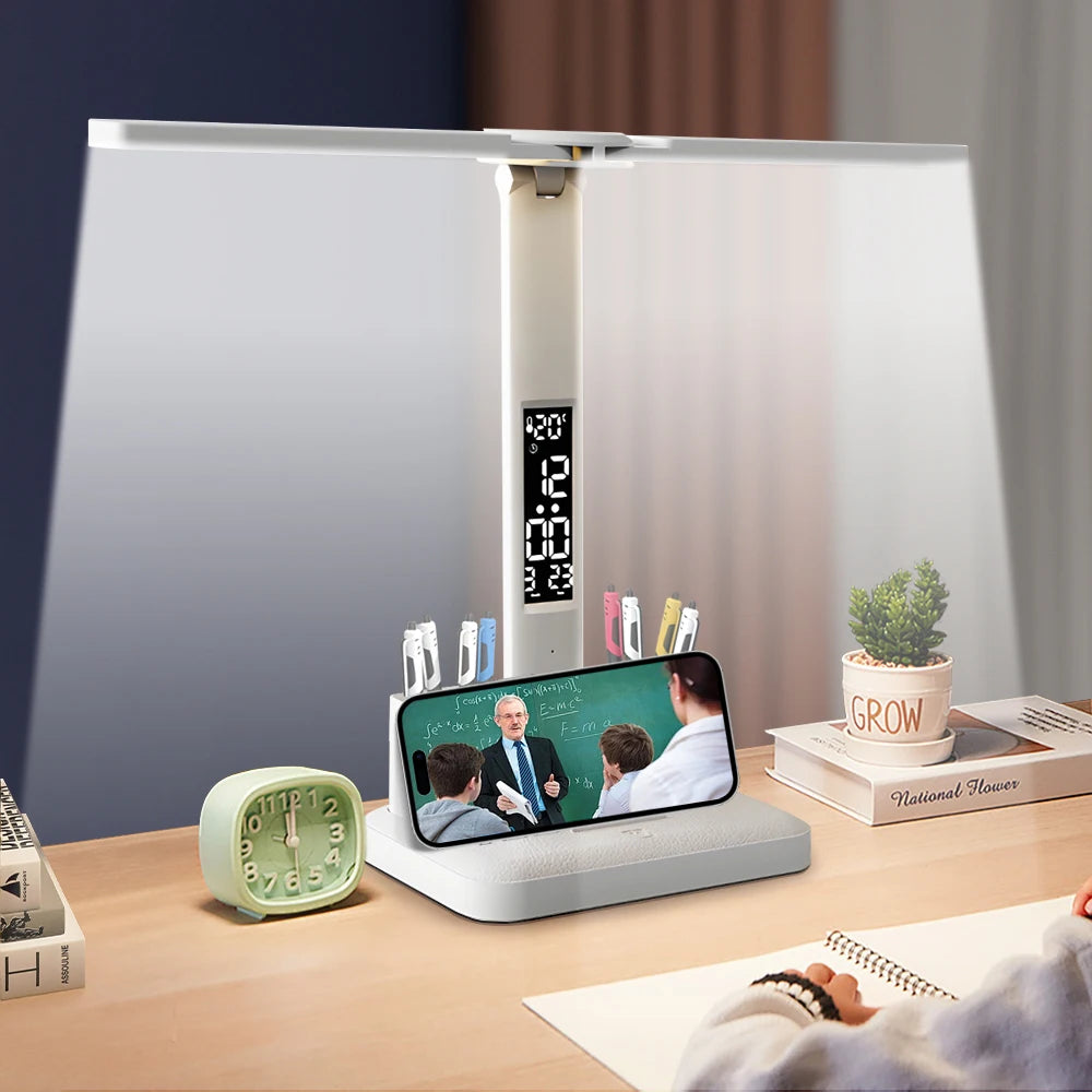 Double Headed Eye Protection Table Lamp LED Rechargeable Dimmable Desk Light Smart Display For Study Reading Bedside Night Light