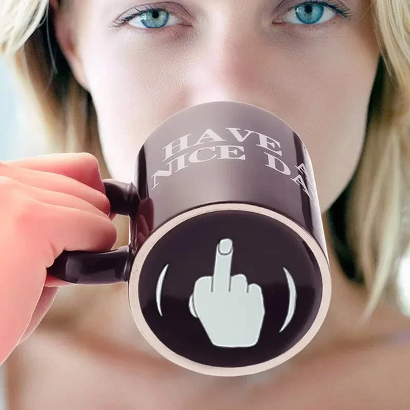 Middle Finger Funny Ceramic Coffee Mug – Novelty Anime Gift Cup