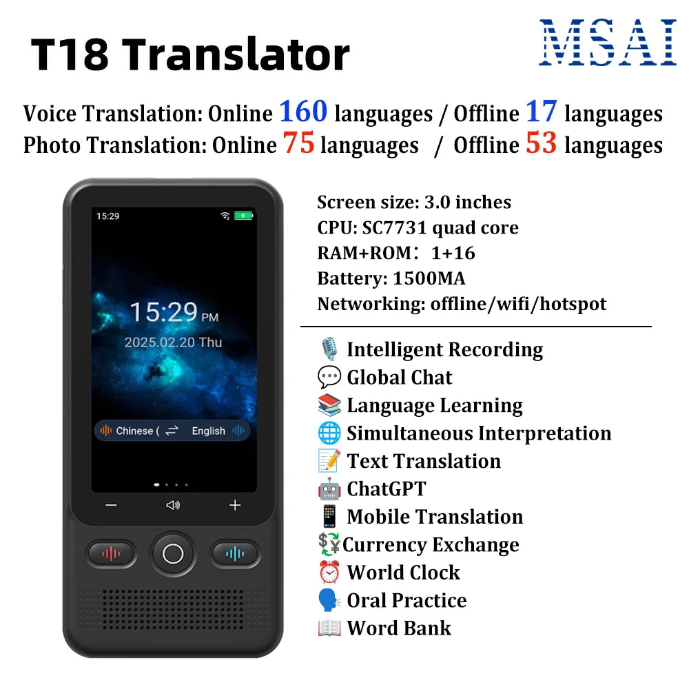 TravelTalk T26 AI Translator – 160 Languages, ChatGPT, Real-Time Business Translation