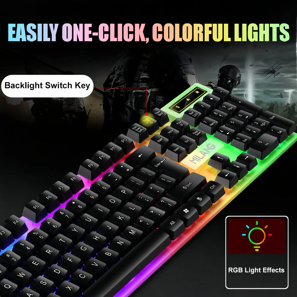 RGB Backlit Mechanical-Feel Gaming Keyboard – 104 Keys, Waterproof, Wired USB