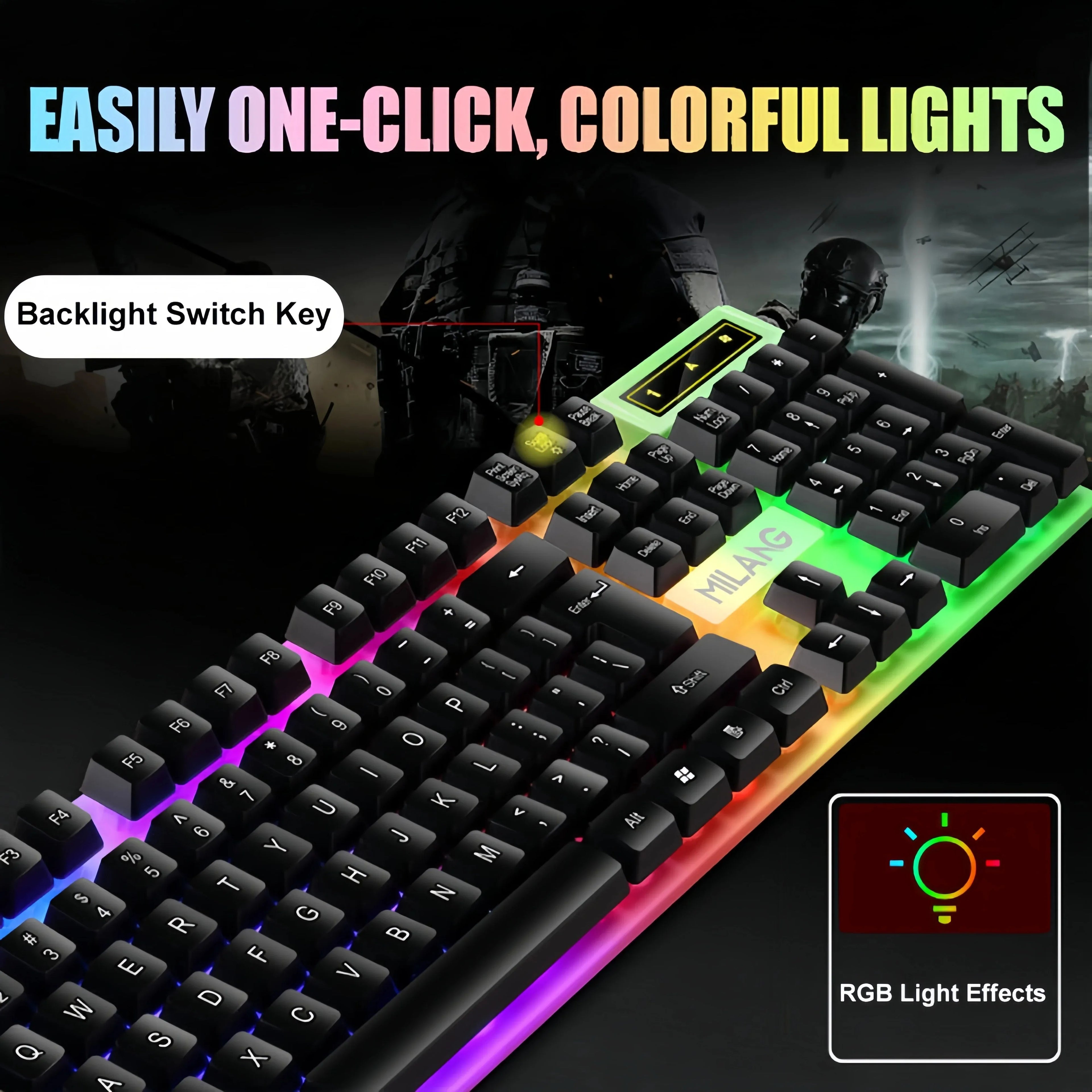 RGB Backlit Mechanical-Feel Gaming Keyboard – 104 Keys, Waterproof, Wired USB