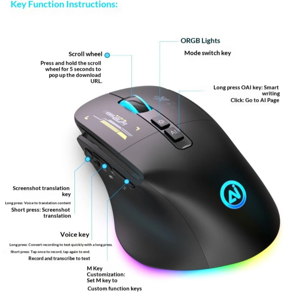 Inphic A9 Pro Three-Mode Gaming Mouse – RGB Light Pillar, 12800 DPI & Macro Driver