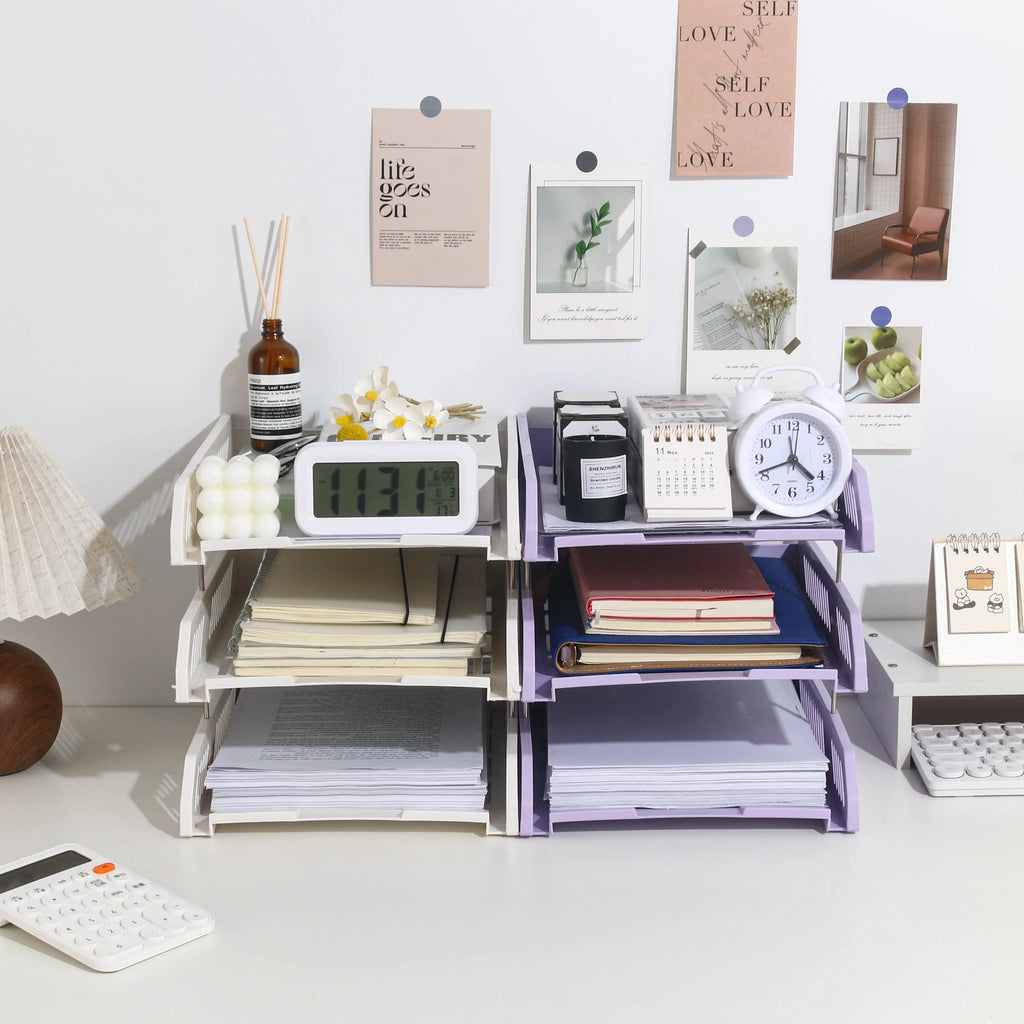 Three-Layer File Holder File Tray Plastic Horizontal File Frame File Organization Information Desktop Storage Rack Desk Storage File Basket Multi-Layer File Rack Folder Storage Box