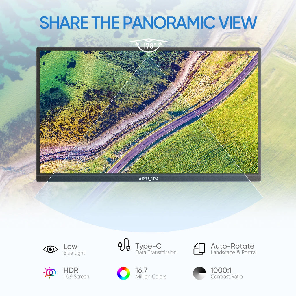 ARZOPA 14" FHD IPS Portable Monitor – USB-C & HDMI Second Screen for Mac, Laptop, PC, Switch & PS