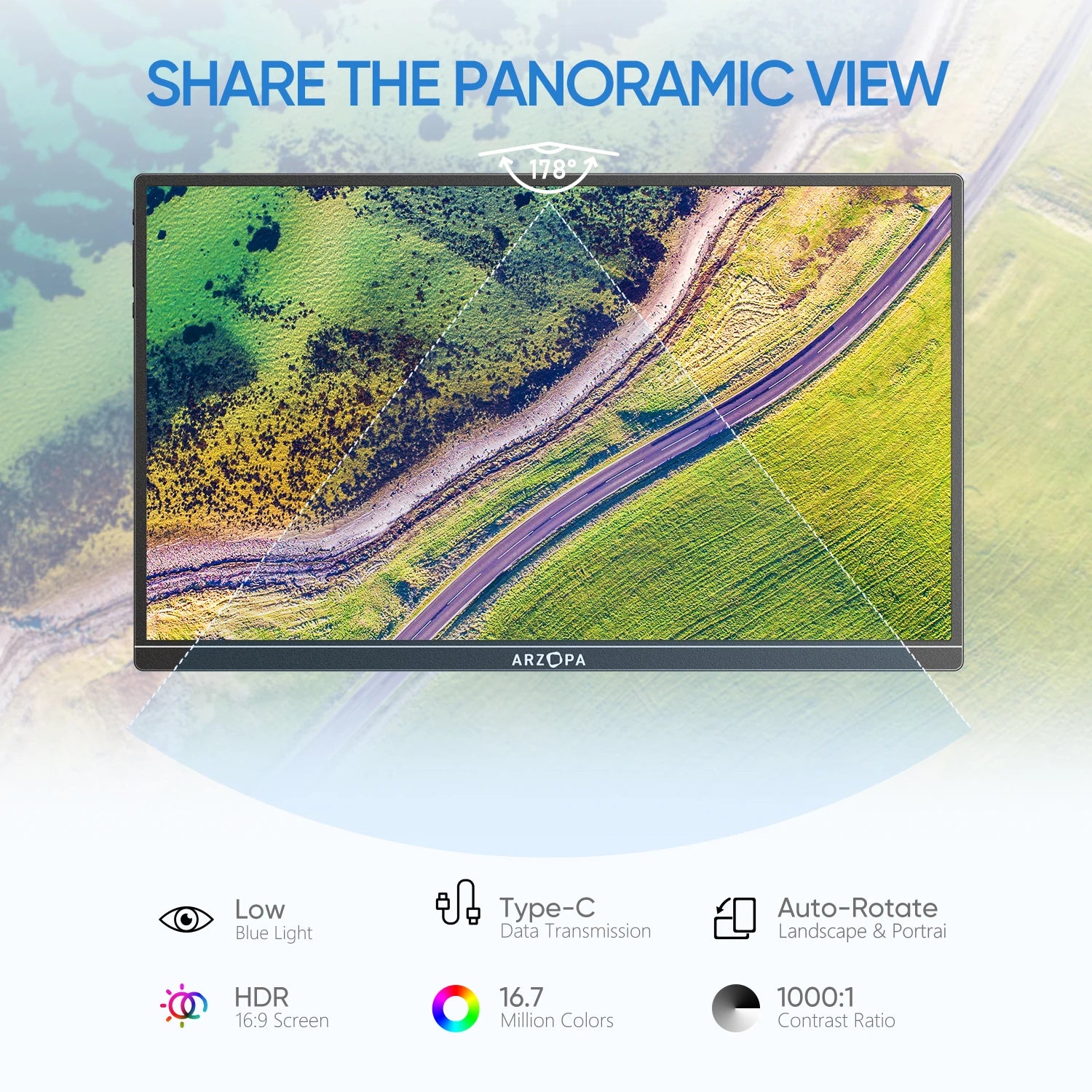 ARZOPA 14" FHD IPS Portable Monitor – USB-C & HDMI Second Screen for Mac, Laptop, PC, Switch & PS