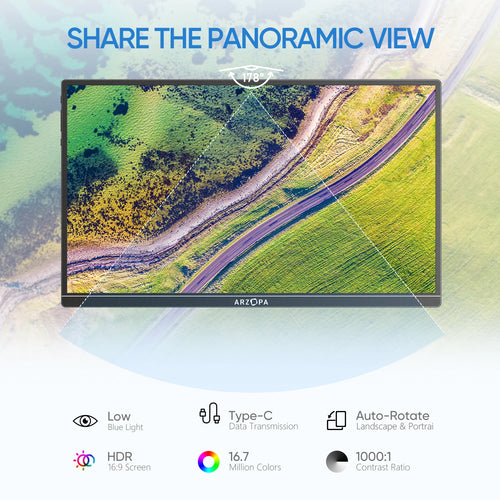 ARZOPA 14" FHD IPS Portable Monitor – USB-C & HDMI Second Screen for Mac, Laptop, PC, Switch & PS