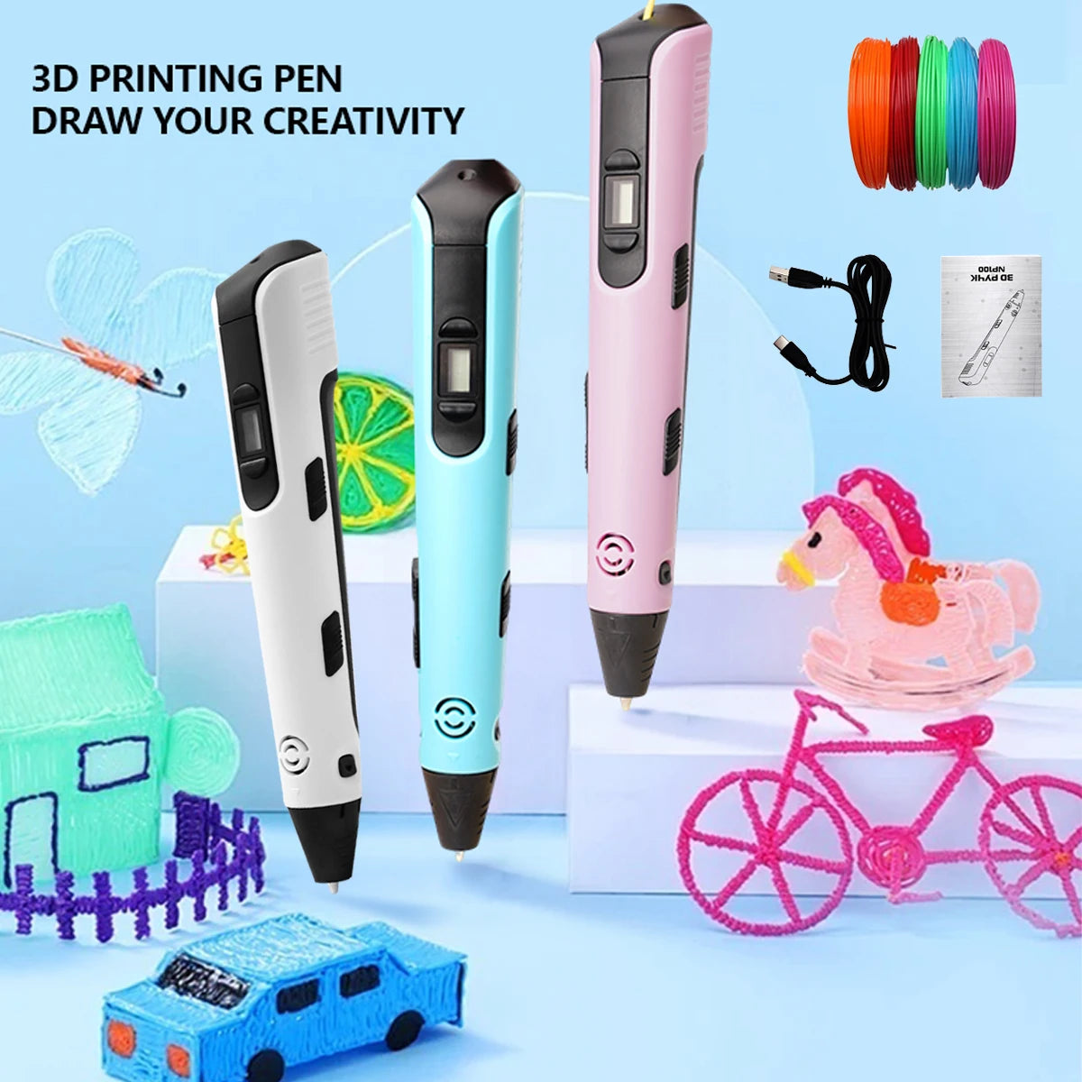 SpacePen Upgraded 3D Printing Pen – 9M PLA Filament, Kids Birthday & New Year Gift