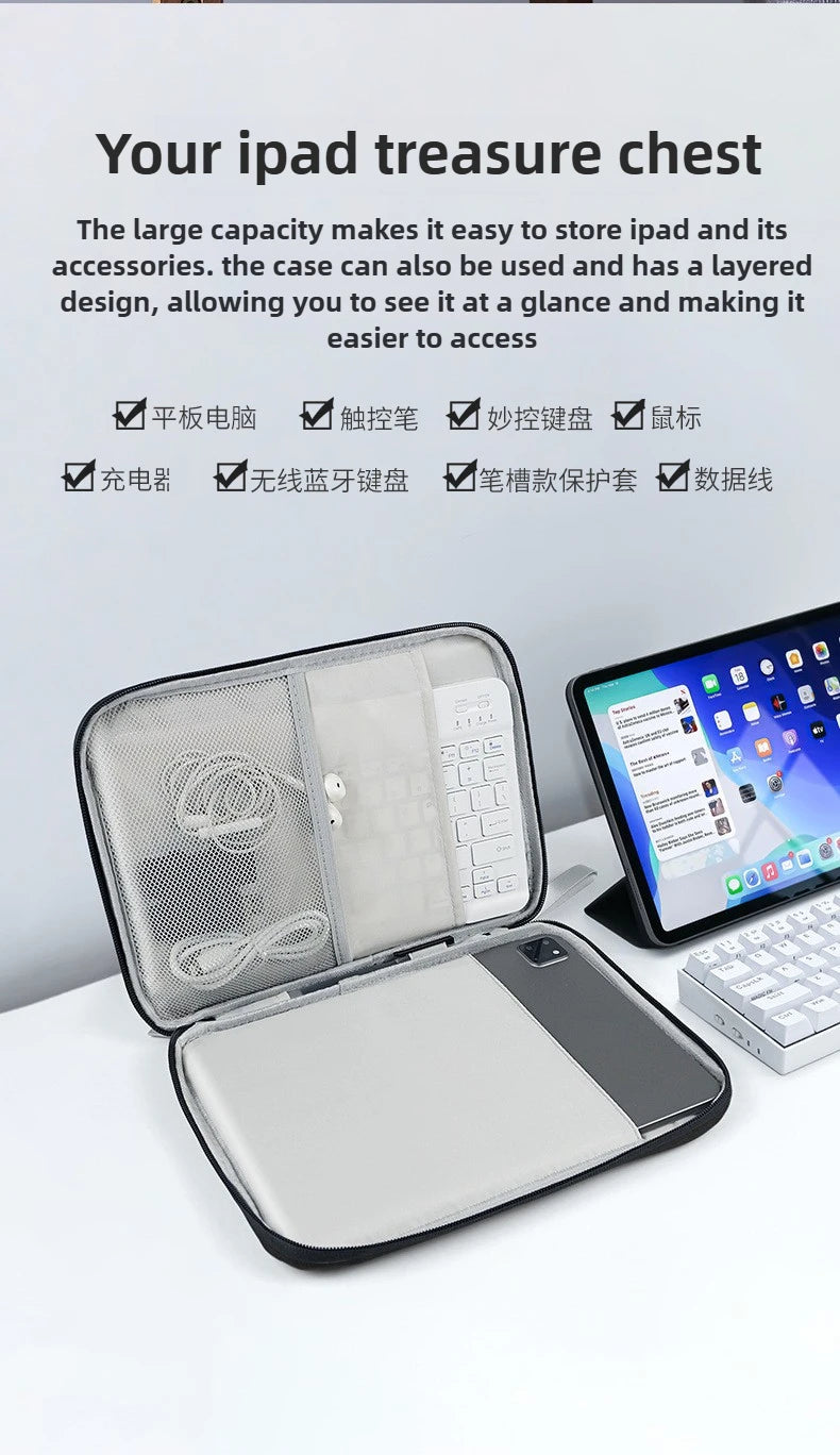 Tablet Bag Sleeve – Universal Shockproof Pouch with Multi Pockets (7.9"–12.9")