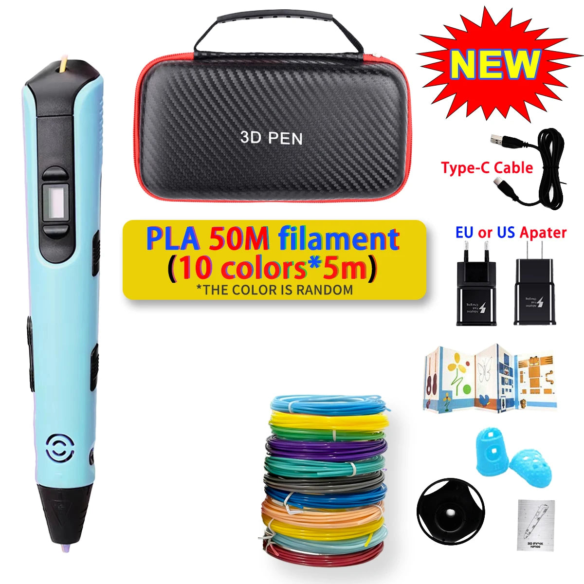 GlowPen Kids 3D Pen – PLA Filament, Power Adapter & Travel Case, Birthday Gift