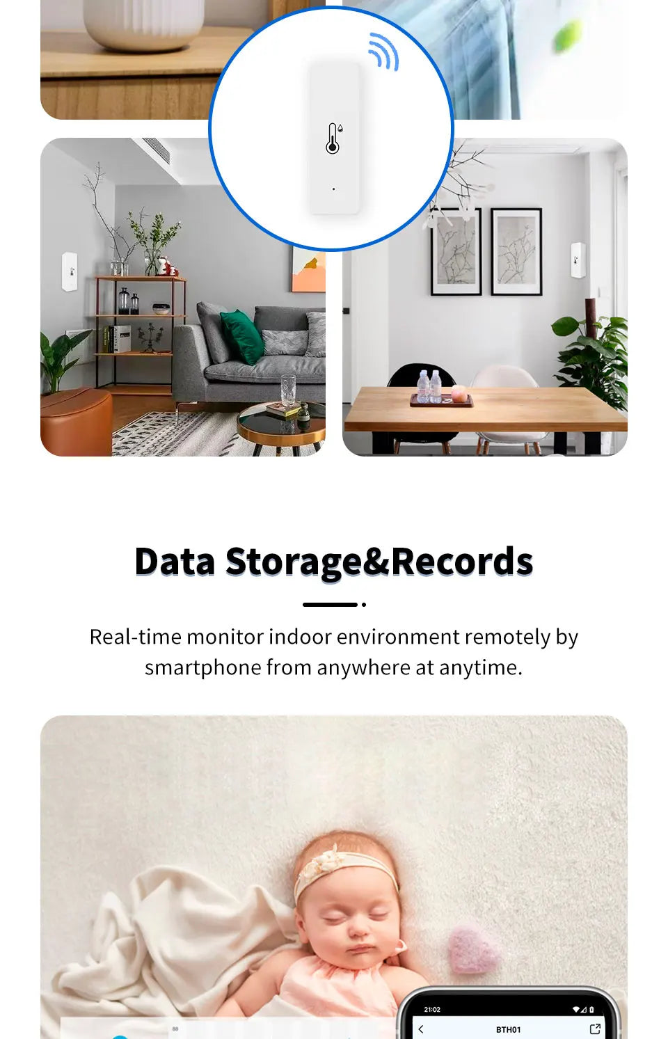 Tuya WiFi Temperature & Humidity Sensor – Indoor Smart Hygrometer Thermometer