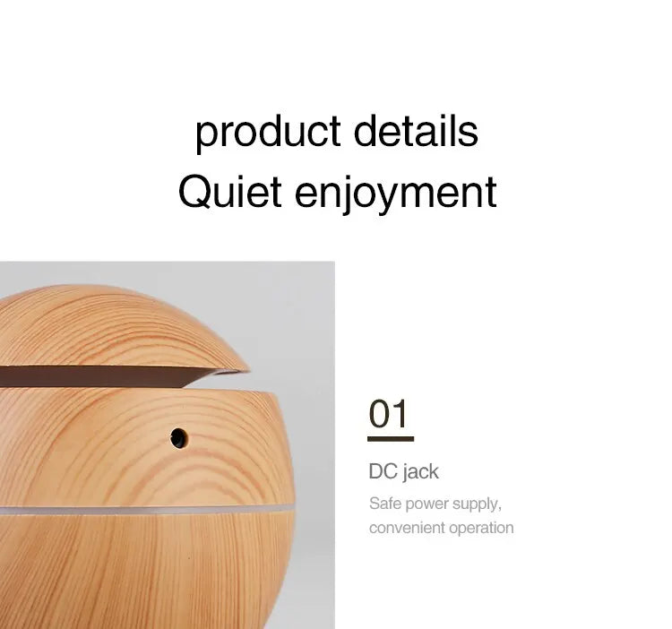 GrainMist USB Ultrasonic Cool Mist Aroma Diffuser – Wood Grain Essential Oil Humidifier & Air Purifier