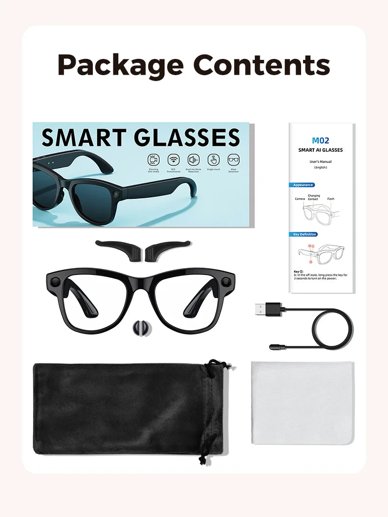 NightVision AI Smart Glasses – 8MP HD Camera, 3600mAh Battery & AI Translation