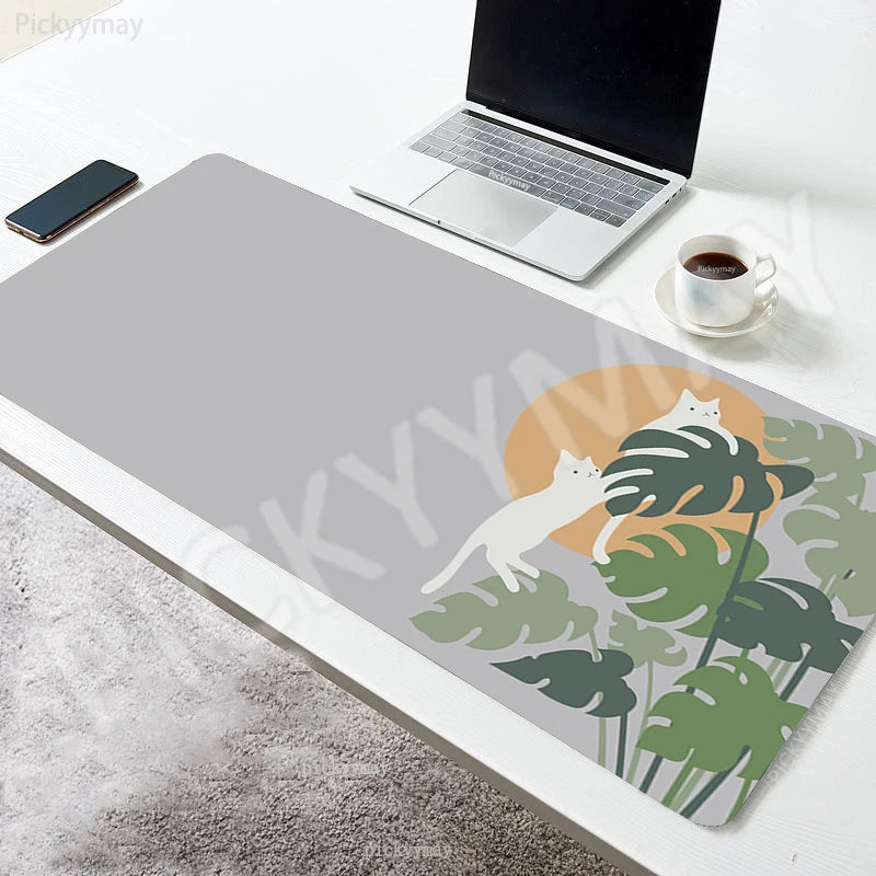 Kawaii Garden XL Desk Mat – Cute Plants & Cat Gaming Mouse Pad (900×400mm)