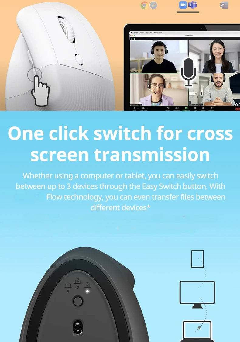 Lift Vertical Mouse  Ergonomic Wireless With Silent Click Bluetooth/Usb Dual Mode For Pc Laptop Tablet Wrist Pain