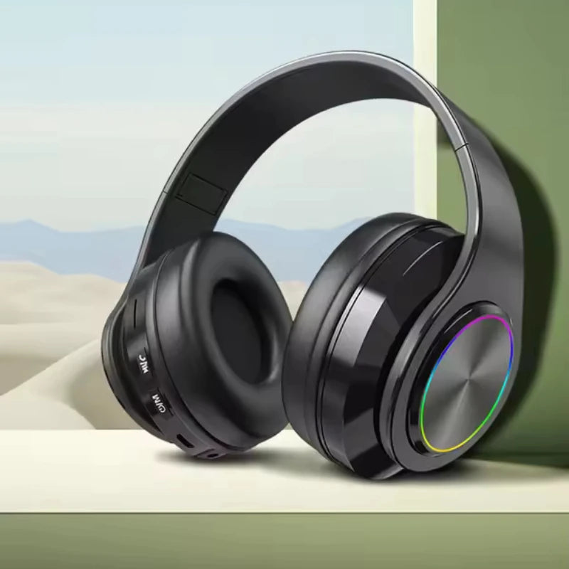 RGB Bluetooth Headphones with Active Noise Cancellation – Foldable Over-Ear, 12hr Battery