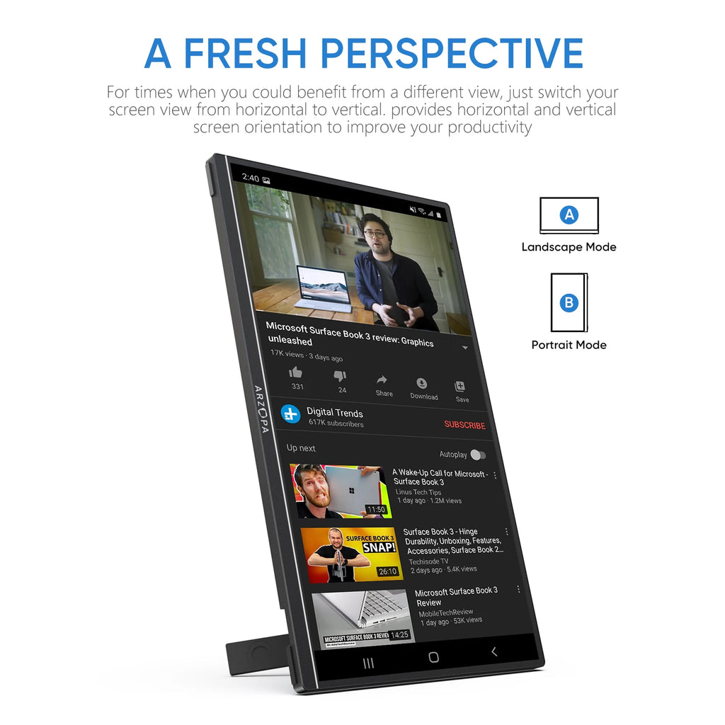 ARZOPA 14" FHD IPS Portable Monitor – USB-C & HDMI Second Screen for Mac, Laptop, PC, Switch & PS
