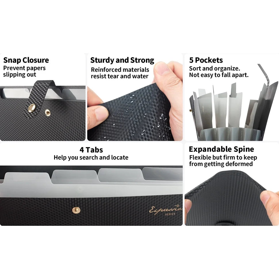 AccordionFile 5-Pocket A4 Expanding File Folder – Portable Document Organiser